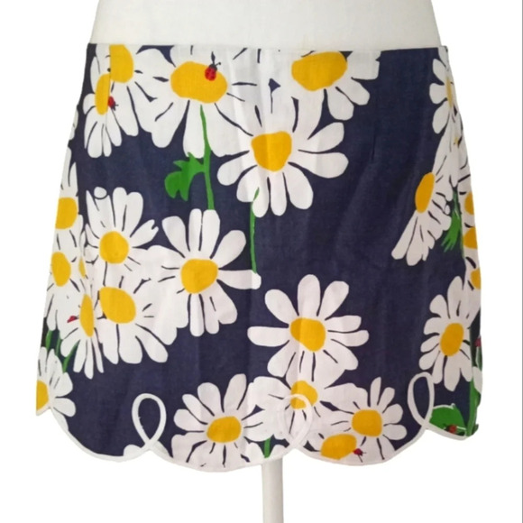 Lilly Pulitzer Navy Blue Daisy Ladybug Scalloped Trim Skirt 100% Cotton Size 6 - Picture 1 of 5